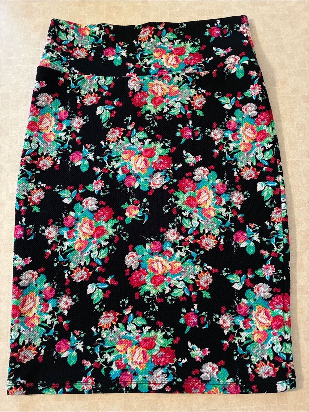 LulaRoe Black Floral Pencil Skirt - Vibrant Multicolor Print S